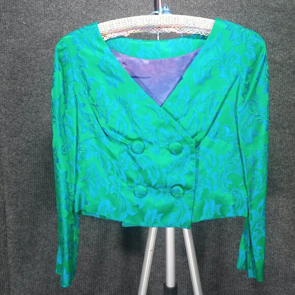 1950's Blue and Green Brocade Wiggle Dress with Matching Coat - Picture 6 of 10